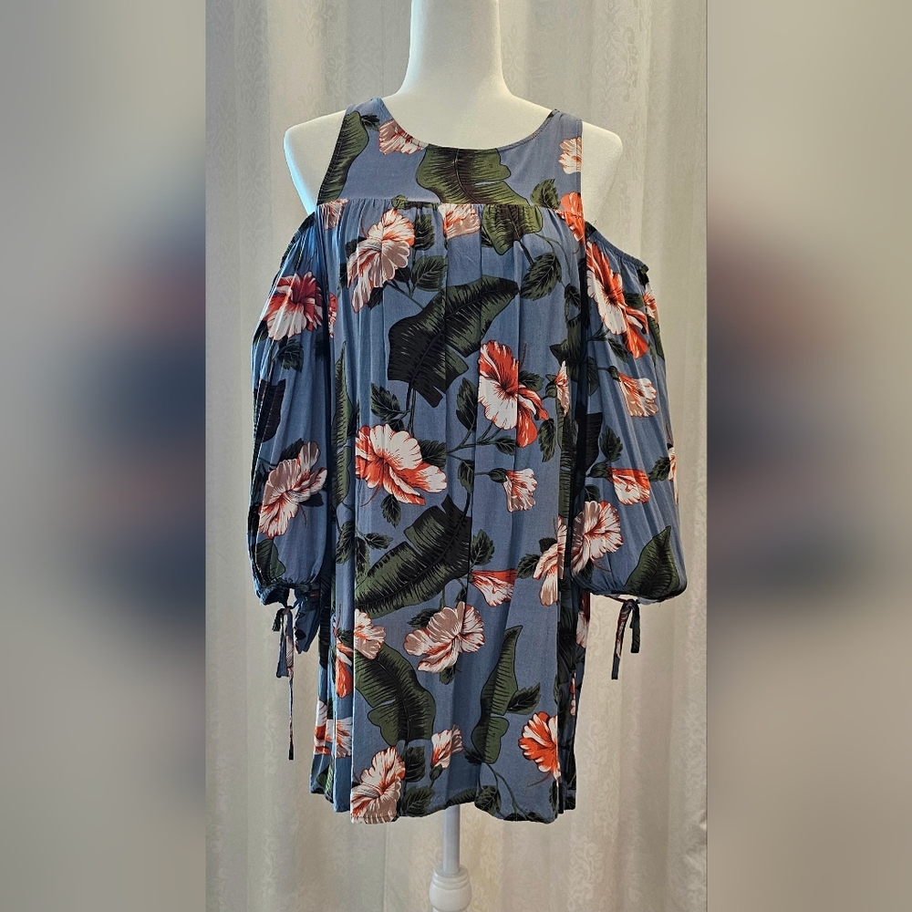 Entro Cold Shoulder Tropical Floral Dress Size S Boho Vacation Resortwear